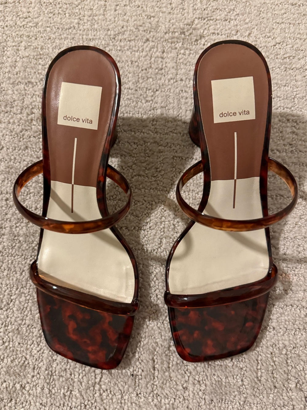Dolce Vita Tortoiseshell Two-Strap Square-Toe Sandal - Brown/ Cream